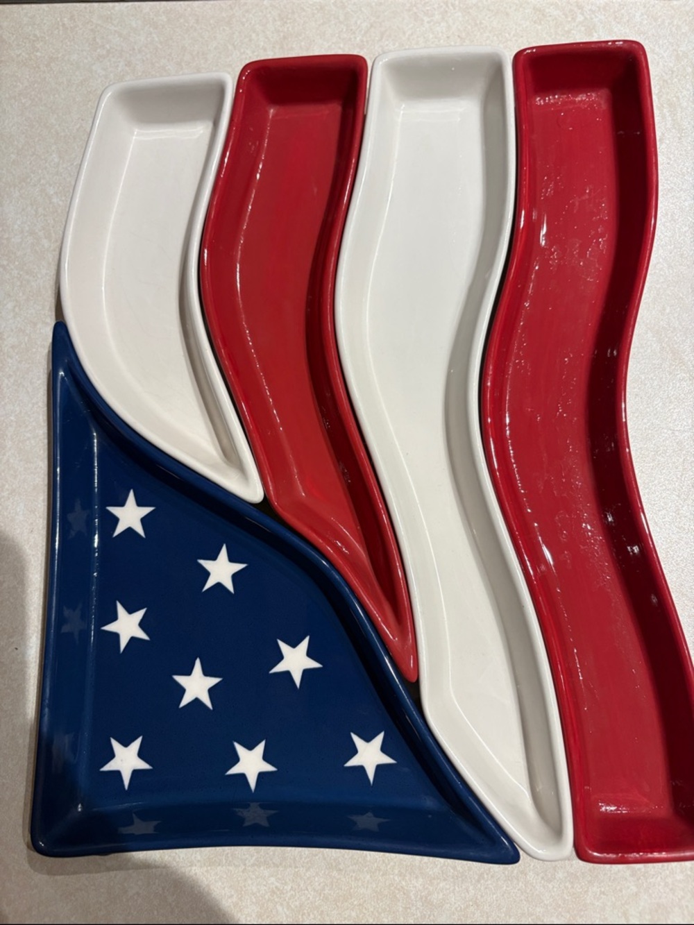 Home Interiors Patriotic Red White & Blue Ceramic Serving Tray Set